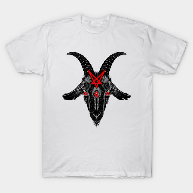 Satanic goat head with pentagram T-Shirt by OccultOmaStore